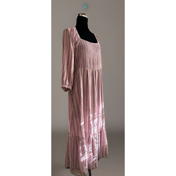 Marine Layer Ivy Smocked Maxi Dress Linen Blend Striped in Brick Size XL - Picture 2 of 14